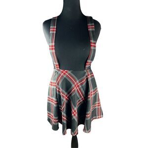 Hot topic plaid mini skater skirt suspenders schoolgirl nerdy Medium